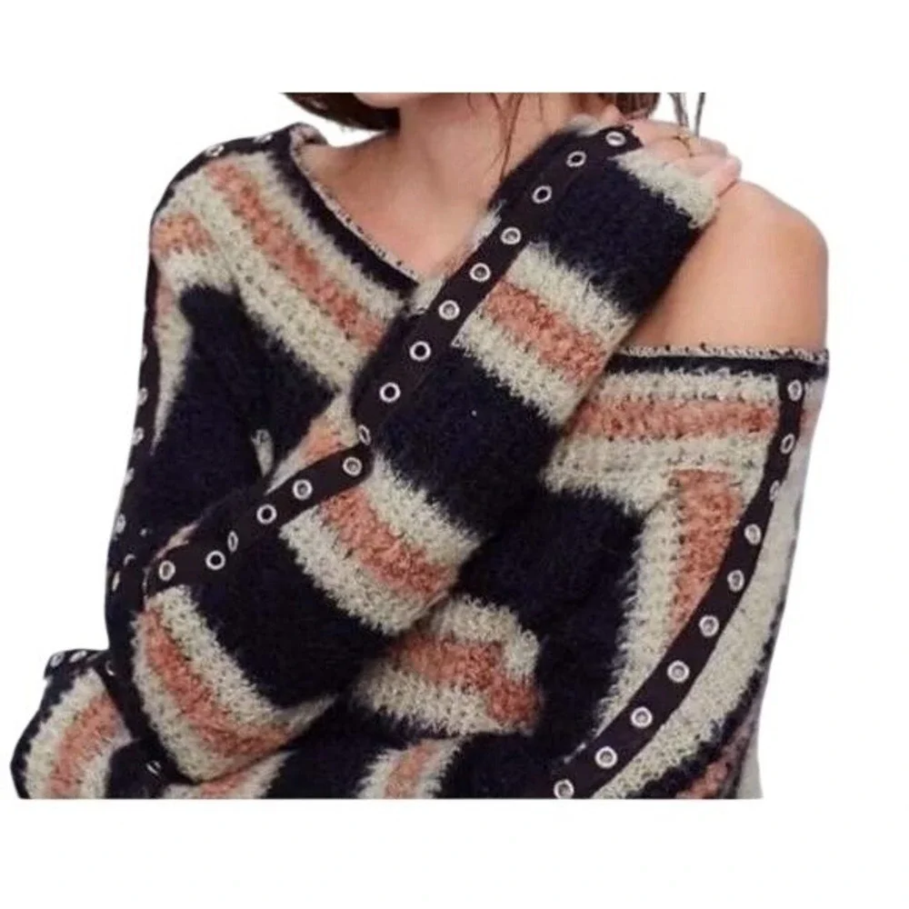 Free People Women M Sid Oversized Striped Alpaca‎ Wool Blend Sweater NWT